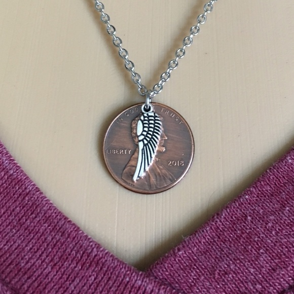 1959-1969 Lucky Penny Necklace Angel Wing Memorial Stainless Steel Coin Money - Picture 10 of 11
